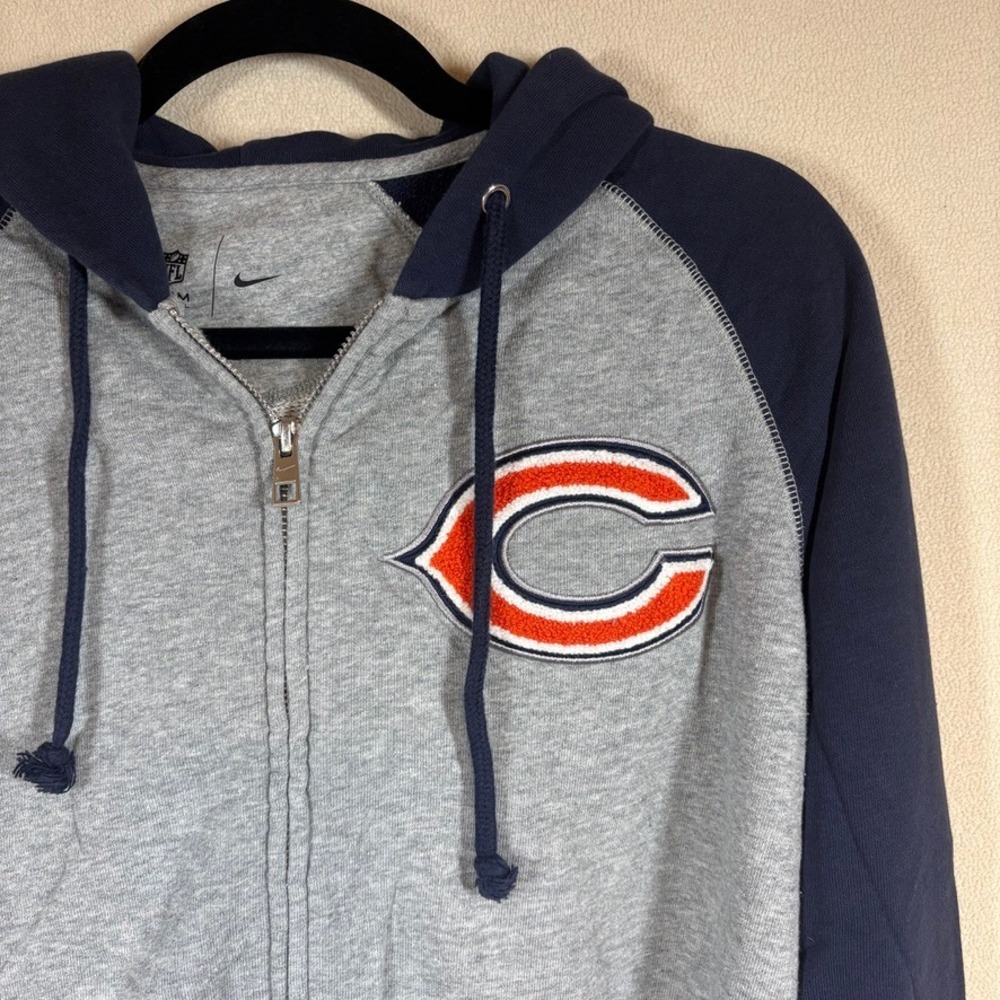 Nike Chicago Bears NFL Full Zip Hoodie Large Grey Navy Raglan Classic Casual